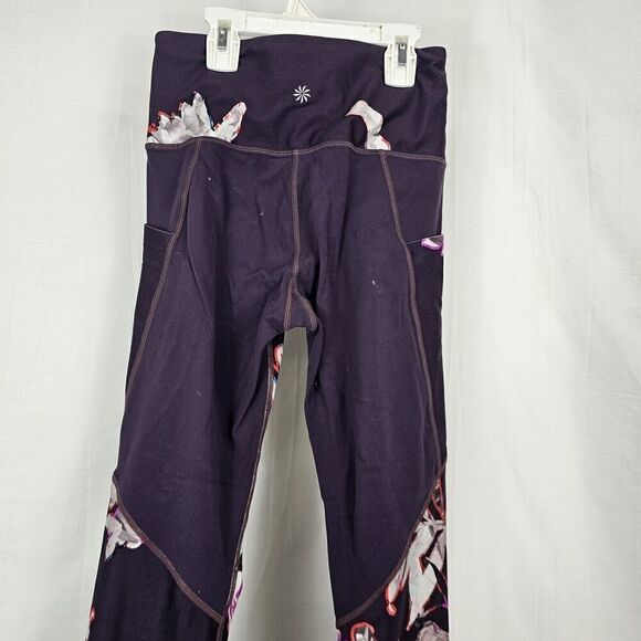 Athleta Salutation Stash Pocket Floral Magnolia Tight Regal Plum Women's Size XS - Picture 6 of 7